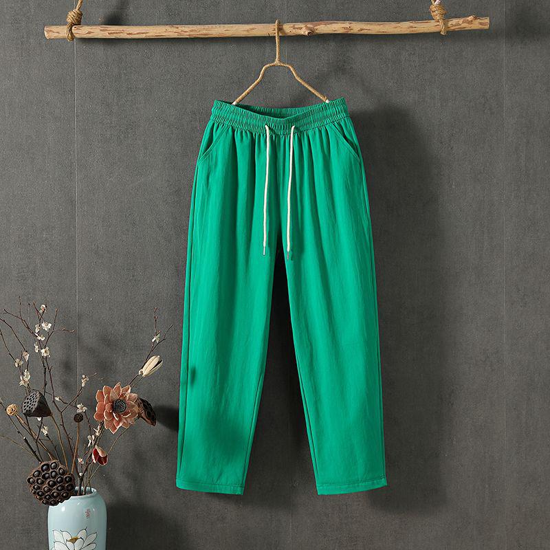 Women's Cotton & Linen Slimming Loose Straight-Leg Pants - Versatile Spring/Autumn Nine-Tenth Length
