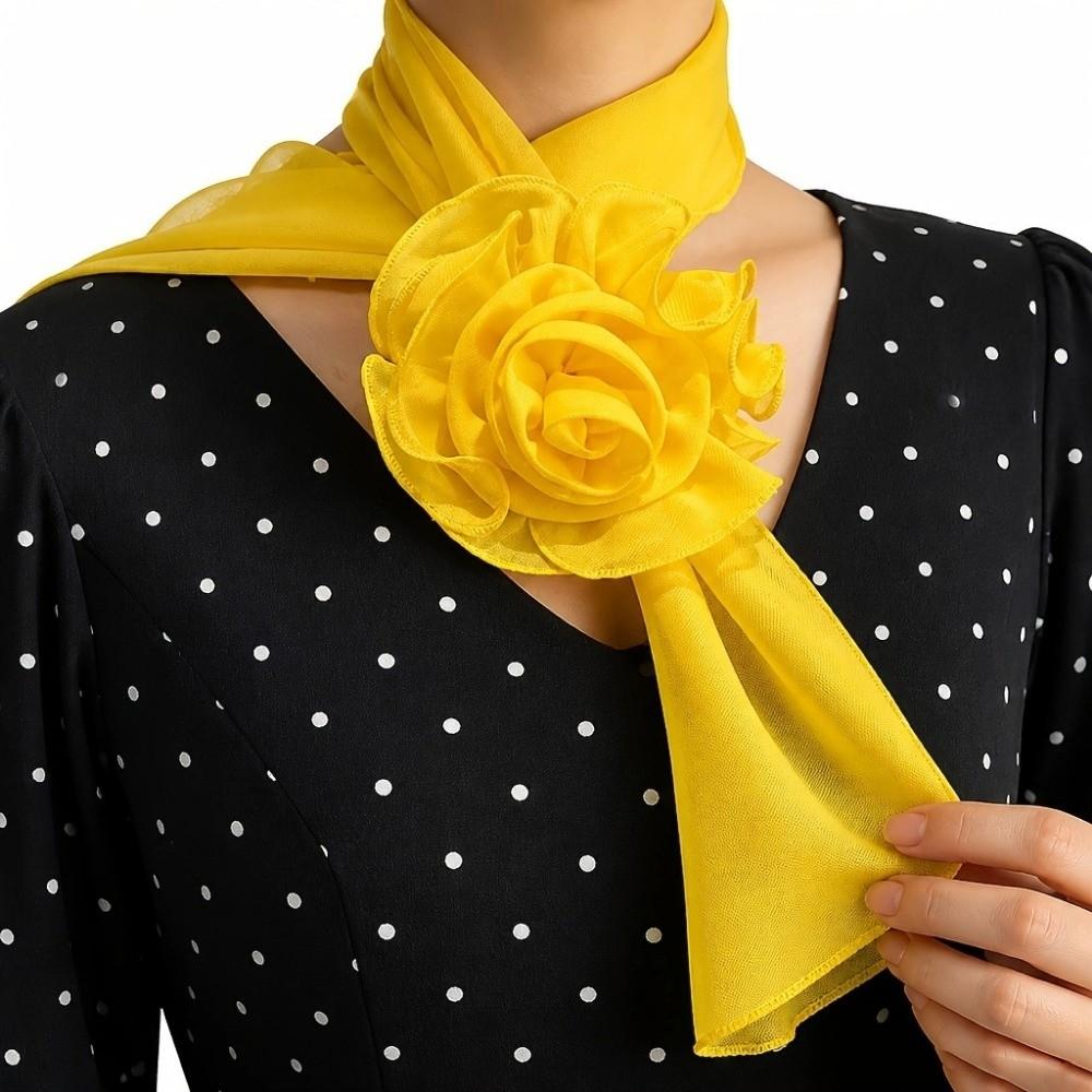 Elegant Silk Rose Scarf Soft Women’s Neck Scarf Simple Long Floral Scarf Party Wear