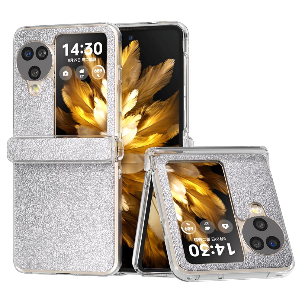 Für Oppo Find N3 Flip 5G Hülle Scharnierschutz Leder+PC Klarer Rahmen Handyhülle