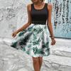 Women's Fashionable Retro Printed Color Blocked Vest Casual Dress