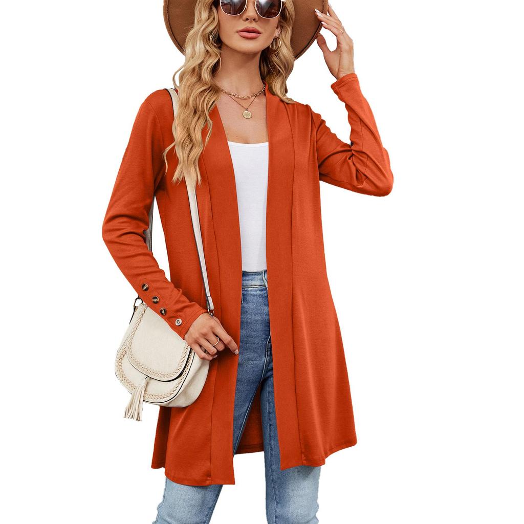 Spring and Autumn Women's Knitted Cardigan Solid Color Button Loose Long Sleeve Cardigan Knitted Cardigan