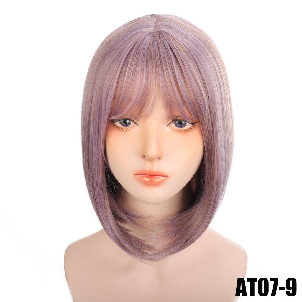 Short Bob Wig With Bangs for Women Synthetic Bob Wigs Black Pink Purple Cosplay Wigs for Party Daily Shoulder Length