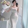 Large size fat mm sexy royal sister wind suspender solid color low neck chest dress women's summer tight waist and hip long dress