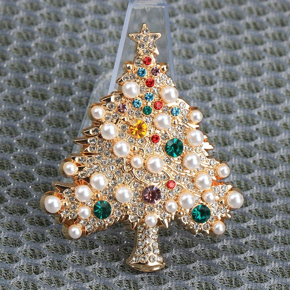 Dazzling Decor, Elegant Rhinestone Christmas Tree Brooch - Luxury Alloy & Enamel Pin, Perfect Holiday Gift