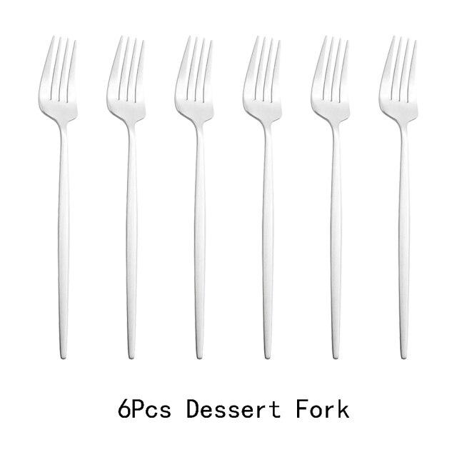 6pcs/Set Black Gold Dessert Fork Set Mirror Stainless Steel Colorful Fork Set Tableware Cutlery Set Home Party Kitchen Tableware