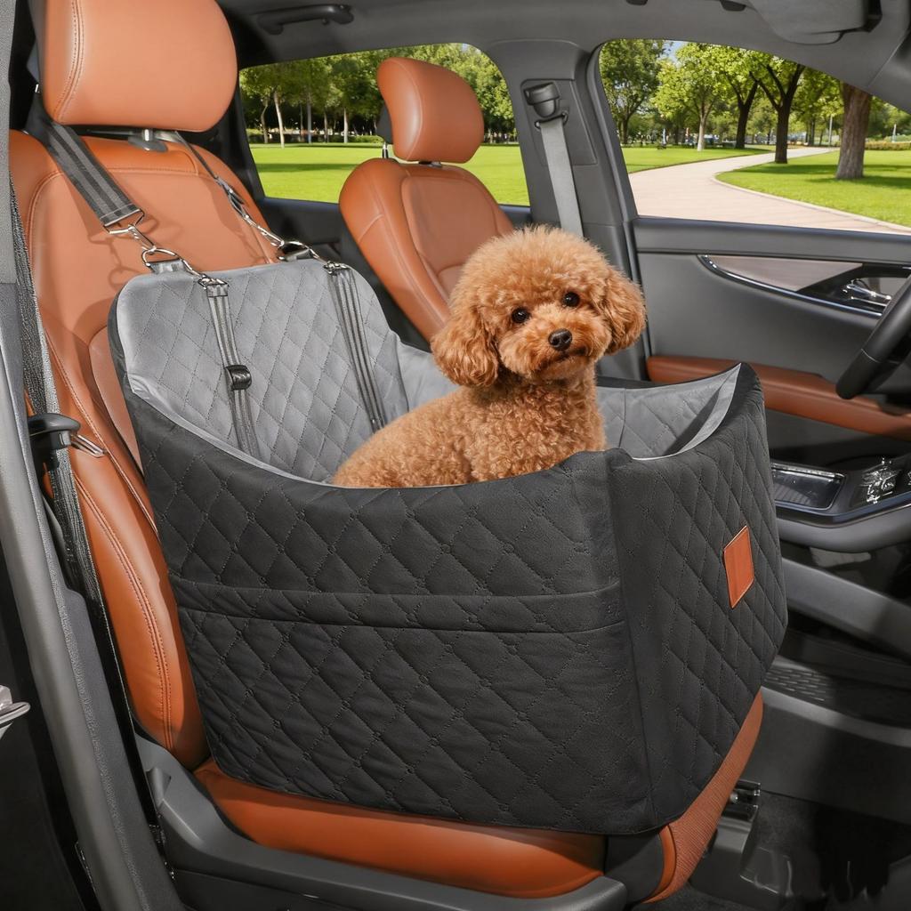 Dog Booster Car Seat for Small Dogs, Portable Pet Travel Carrier Bed with Safety Leash & Adjustable Seat Belt, Non-Slip Bottom