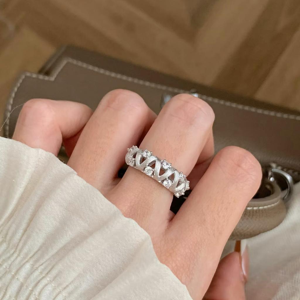 Wosikate Light Luxury Temperament Brushed Wave Ring For Women High Sense Micro-Set Zirconia Open Finger Ring Fashion Jewellery