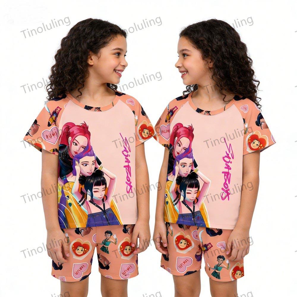Boys Girls Pajamas Sets Summer Kids Pjs Short 3 5 6 7 8 9 10 11 12 Years Funny Toddler Pyjamas Kpop Demon Hunters Child Clothing