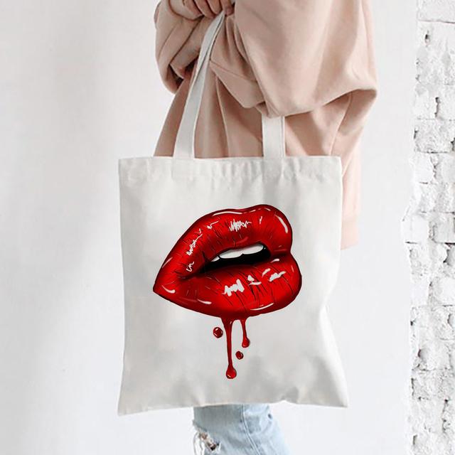 

Холщовая большая сумка на плечо с красными губами для женщин, повседневная модная сумка для покупок, большая вместительная сумка для вечеринок и путешествий, оранжевая, лучшие подарки 25*30cm