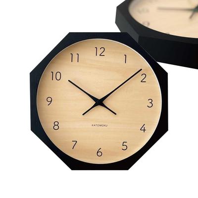 KATOMOKU Muku Clock 7, Cypress Wood Dial, Octagonal Shape, Black, km-83BK8, Wall Clock, 30.0cm (quartz Movement)