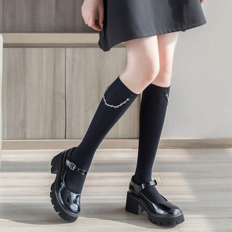 Women's Chic Chain Black Knee Socks