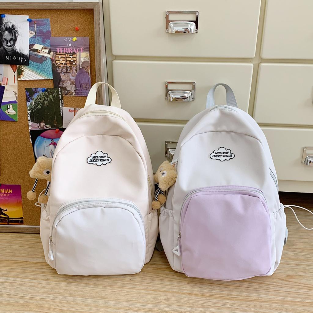 Schoolbag Japanese ins style schoolbag girl backpack high value solid color simple contrasting color casual college student class backpack