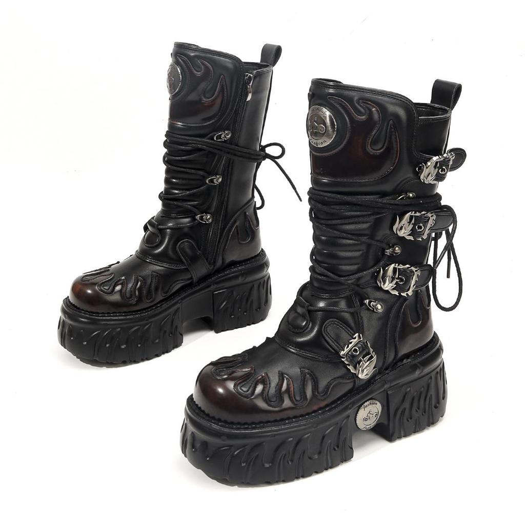 Europäische & Amerikanische Gothic Punk Metal Plateau Reißverschluss Stiefel, Damen Dark Style Martin Stiefel