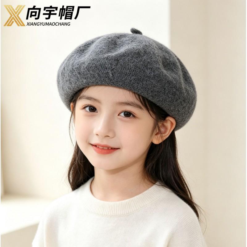 Kids Wool Blend Beret Hat - Vintage Style Warm Multiple Colors Face-Flattering 49-53cm