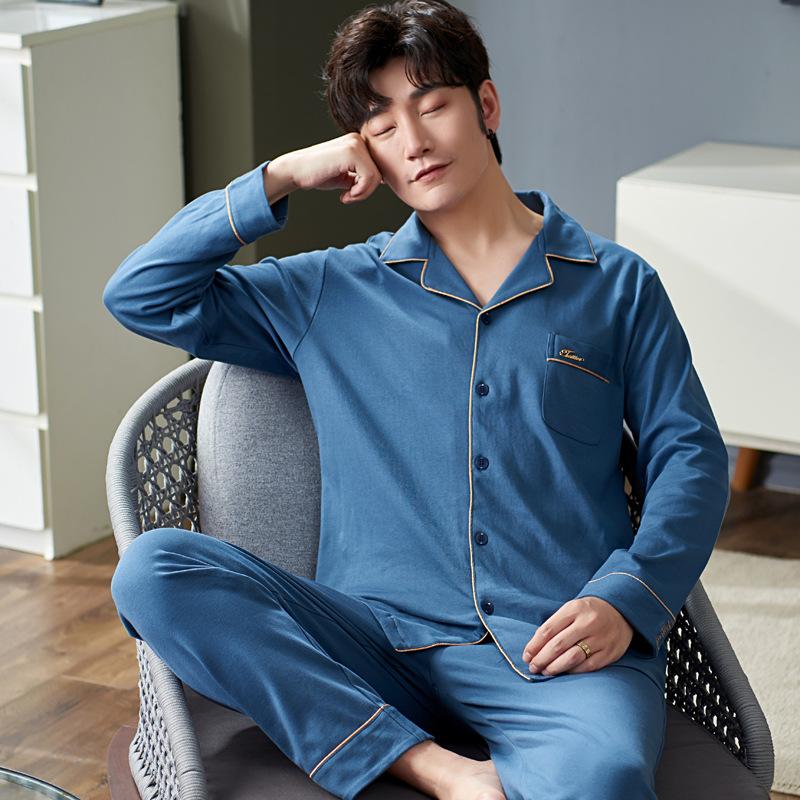 Season Men's Sleepwear Long Sleeve Thin Cotton Pyjamas Set Loose Comfortable Home Clothes Spring Autumn Styl