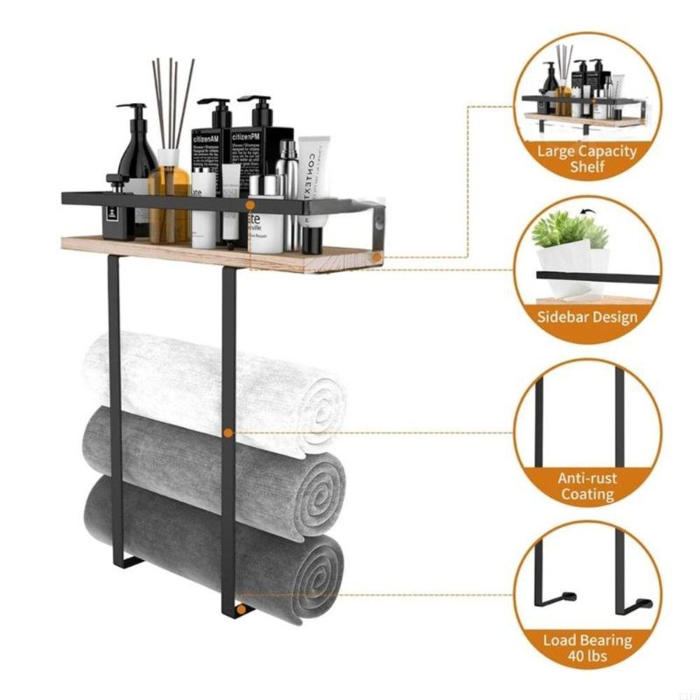Wood and Iron Bathroom Shelf Rust Proof Storage Rack Wall Mounted Shelf  Kitchen Storage