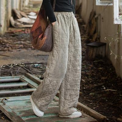 Γυναικεία Vintage ίσια παντελόνια ελαστική μέση χειμερινά φαρδιά patchwork ζεστά μακριά παντελόνια