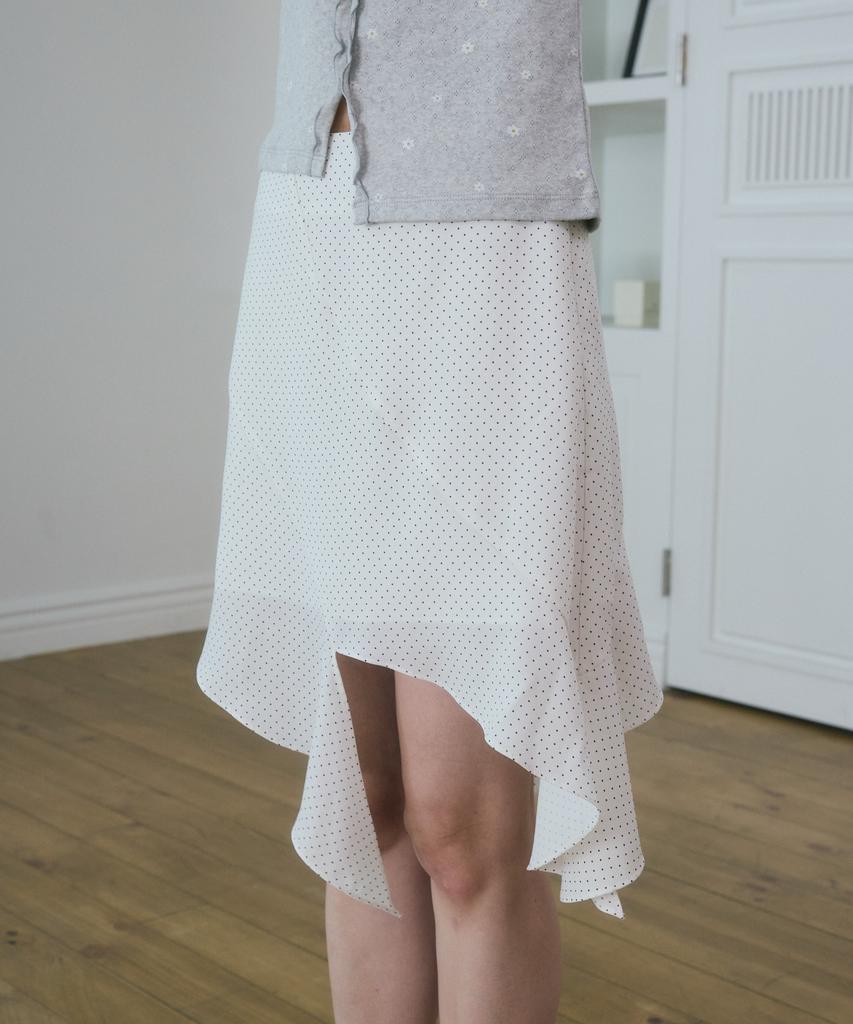Apeijeu Dot Unbalance Midi Sheer Skirt (Ivory)