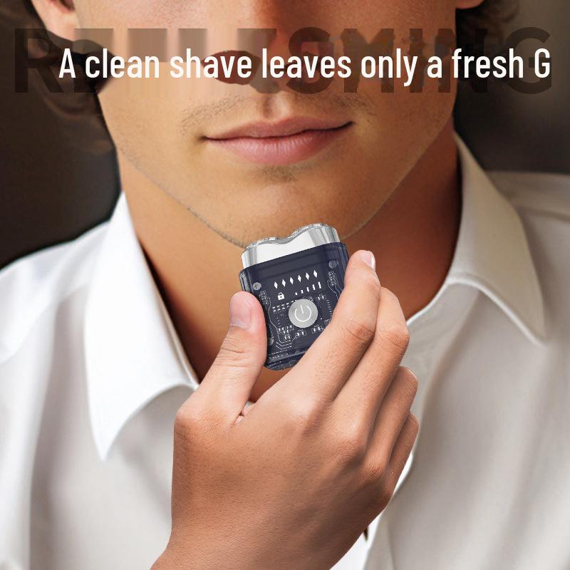 AMT Dual Engine Wiederaufladbarer Elektrorasierer - Transparentes Mecha-Design, Doppelkopf, Waschbar, Mini, Große Kapazität.