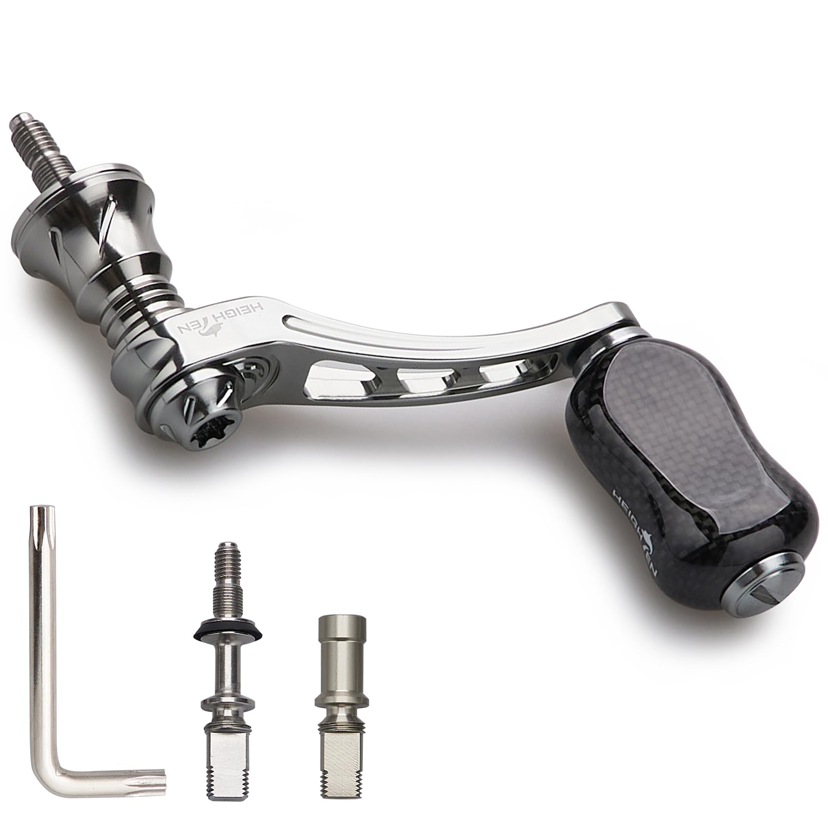 

HEIGHTEN 45-50mm Adjustable Reel Handle with 21mm Carbon Knob for Shimano and Daiwa Arch Series Spinning Reels (Gunmetal) (927)