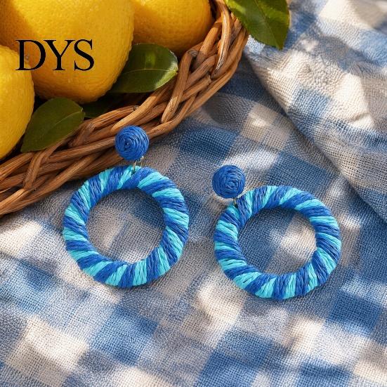 Easy Wear Earlobe Friendly 1 Pair Boho Raffia Circle Earrings for Women, Summer Handmade Large Straw Rattan Round Drop Dangle Earrings, Statement