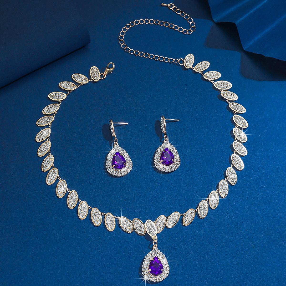 

3 шт. Женская мода медная инкрустированная цепочка-коготь Starlight Water Drop ожерелье серьги комплект подходит для свадьбы, вечеринки, фестиваля GIF