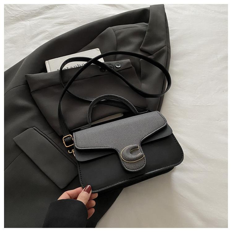 Retro splicing casual fashion handbag new simple shoulder crossbody women's small square bag