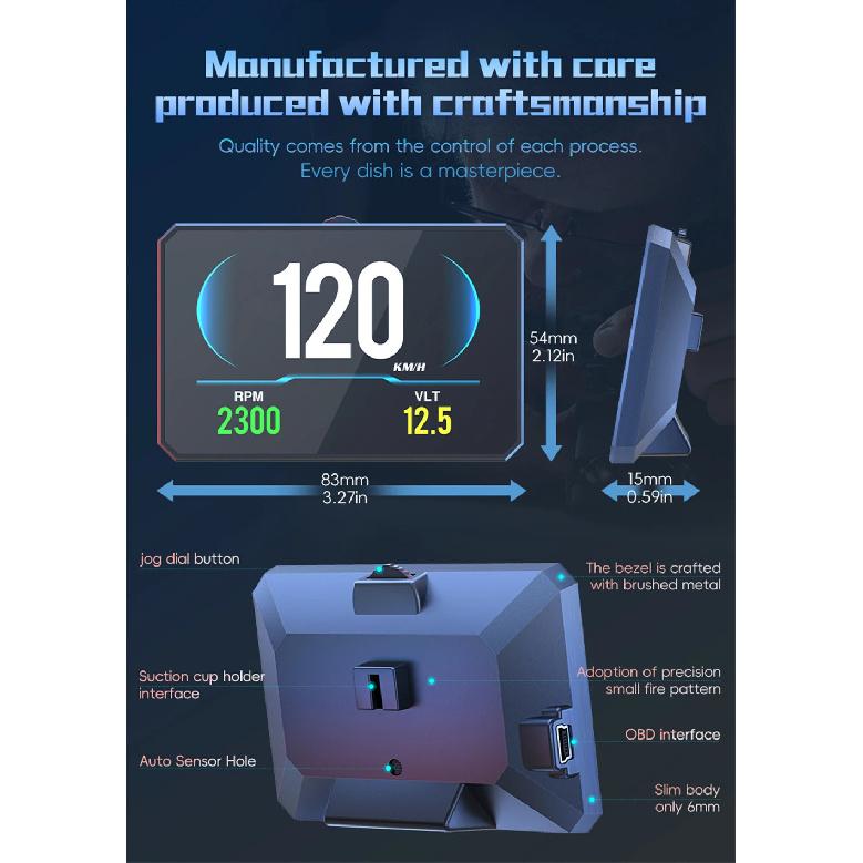 P16 LCD Gauge OBD2 Head Up Display Turbo Boost Oil Pressure Oil Temperature Fuel Consumption Car Speed Gauge