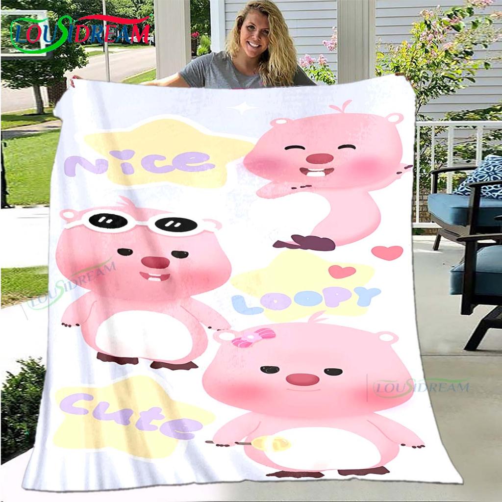 Hot Fashion Cartoon Pattern Blanket Flannel Thin Blanket Portable Home Travel Office Lunch Break Blanket L-Loopy Birthday Gift