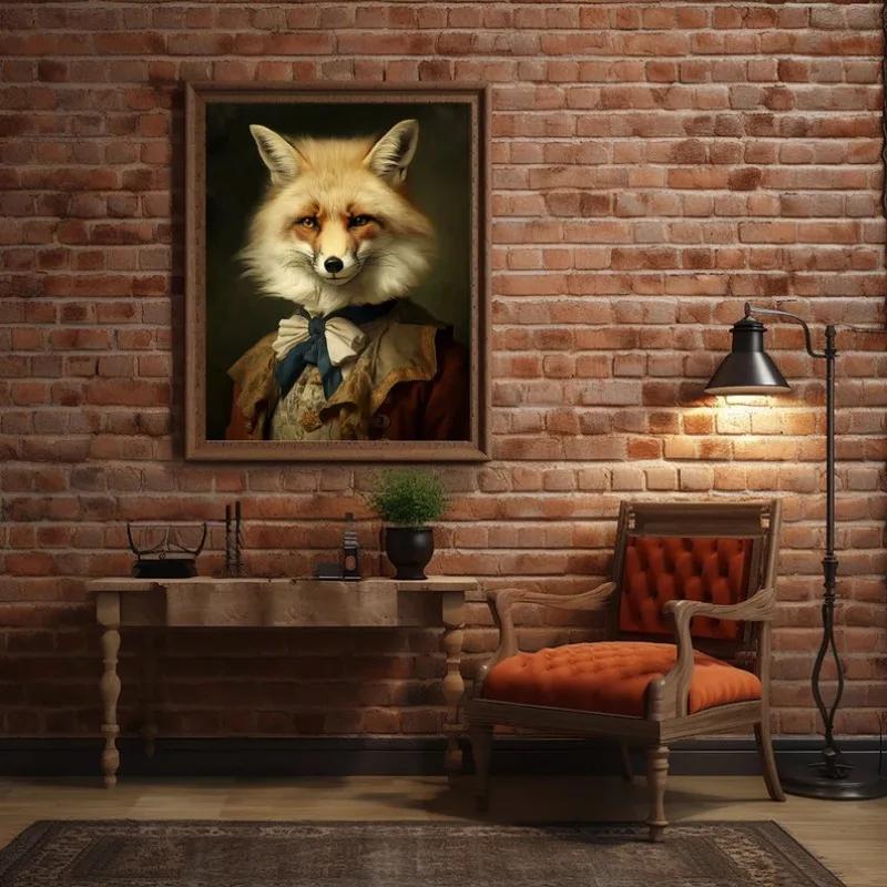 Retro Renaissance Animal Portrait Poster Fox Black Cat Lion Owl Royal Pet Canvas Painting Funny Wall Art Living Room Home Decor