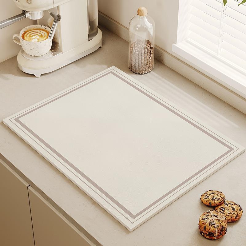 Minimalistisch Geometrisch Patroon Beige Keuken Spoelbak Mat Antislip Absorberend Afwas Droogmat Neutrale Kleuren Makkelijk Schoon Waterdicht