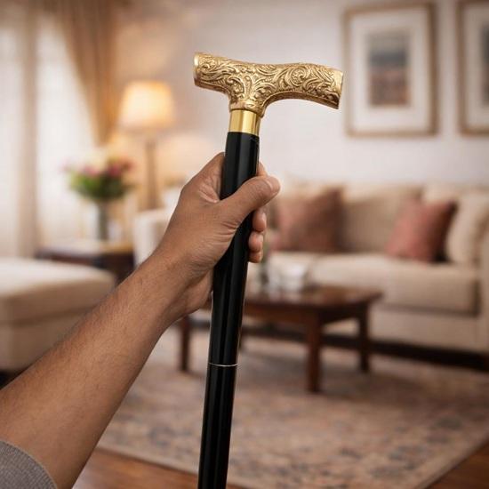 Hand Engraved Brass Handle Walking Cane Style Gentleman's Gift