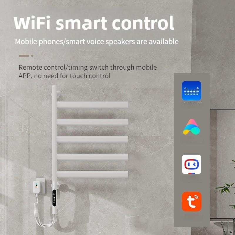 Elektrischer Handtuchhalter fürs Badezimmer mit WLAN-Funktion, intelligenter Handtuchstange mit konstanter Temperaturtrocknung, drehbarem Handtuchhalter aus Edelstahl