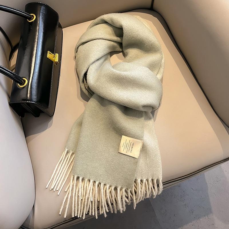 Pink 100 pure wool scarf women's winter solid color long thickened double-sided versatile warm couple scarf