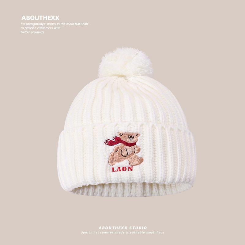 Cute Bear Meladeka Knitted Wool Hat Women's New Winter Warmth Thickened Face Protecting Small Ear Protecting Ball Hat