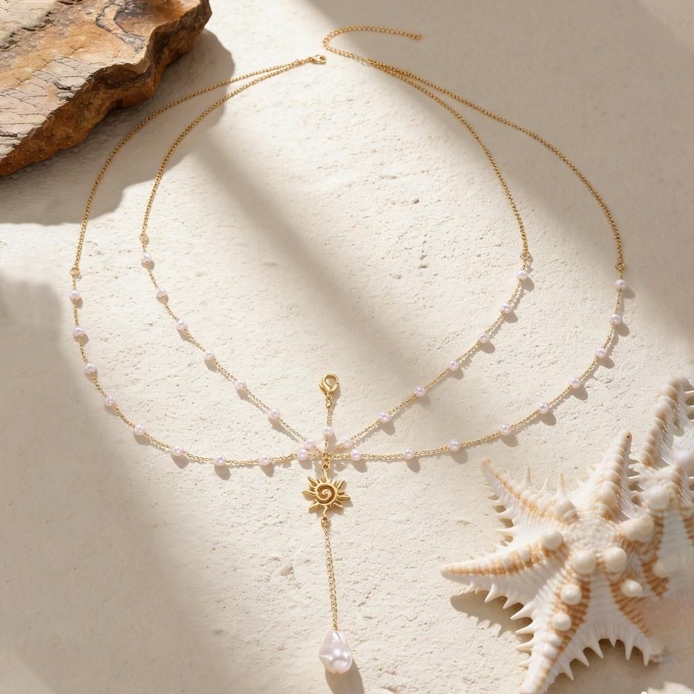 Seashell Starfish Body Chain Pearl Boho Chest Chain Inspired Pendant Belly Chain  Women