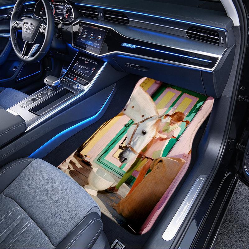 Inger Pippi pattern  Black Car Floor Mats Full Coverage All-Season Car Mats, XPE Non-Slip And Wear-Resistant Mats Suitable for SUV Interiors, Textured