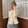 Long Sleeves See-Through Blouse Slim Fit Women Shirt Tops Vintage Lace Printed Shirts  Spring
