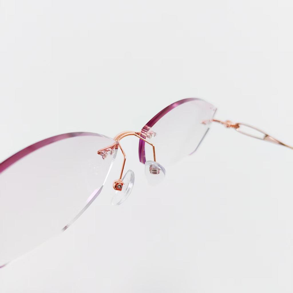 Women's Rimless Rhinestone Eyeglass Frames with Irregular Lenses - Anti-Blue Light & Myopia Reading Glasses