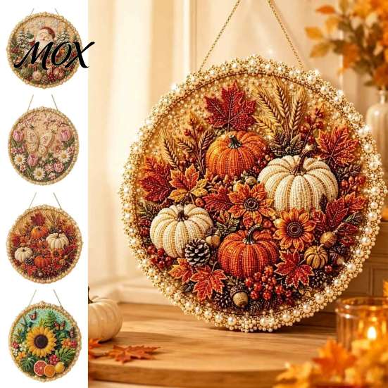Handmade Wall Decor DIY Pearl Painting Kit for Adults Beginners, 3D Wreath Art Craft Set with Three Dimensional Frame, Decorative Seasonal Hanging