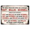 Tin Sign Metal Poster GUT BILLIG SCHNELL German Quote Wall Art Vintage Rustic Retro Tinplate Plaque for Office Kitchen Garage
