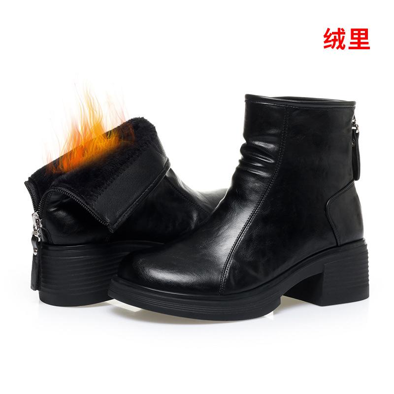 

Brown Ankle Boots With Chunky Heel Soft Leather Ruched Design Back Zipper Casual Comfortable Footwear For Daily Wear And Walking 35