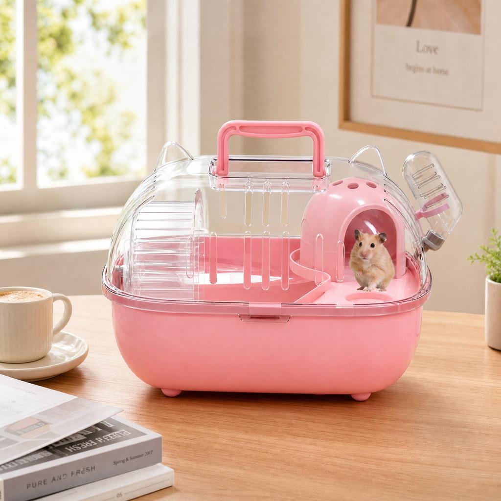 Small Animal Cage Portable Hamster Habitat with Transparent Dome Top and Multi-Level Interior for Small Pets and Rodents