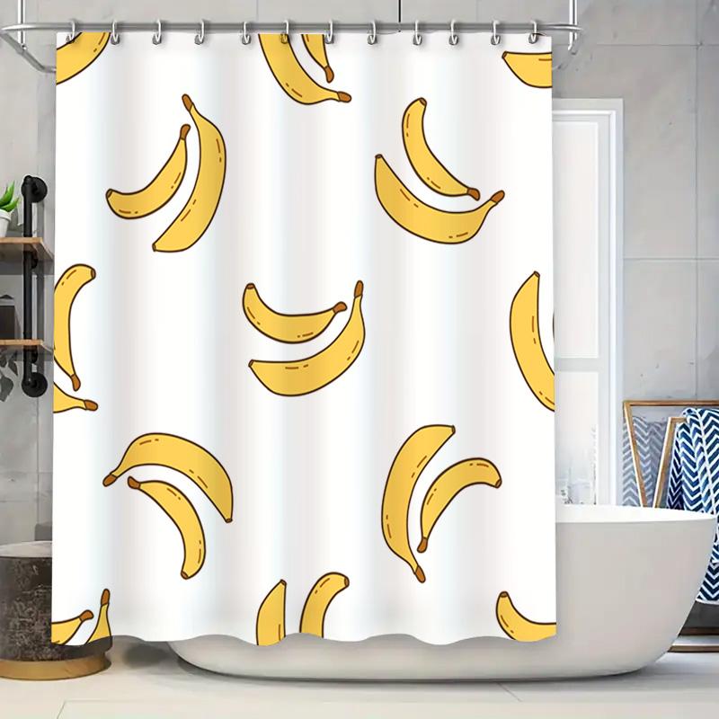 

Banana Print Shower Curtain Cute Bathroom Decoration For Home Decor White Background With Yellow Bananas Pattern Water Repellent W60H190(CM)-1 Pcs