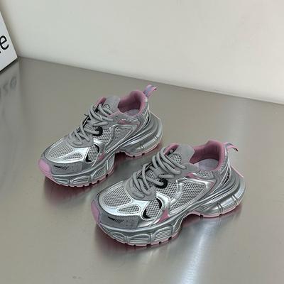 Scarpe dad con plateau suola spessa da donna 2025 estate nuove scarpe da donna in rete traspirante argento scarpe sportive e per il tempo libero leggere