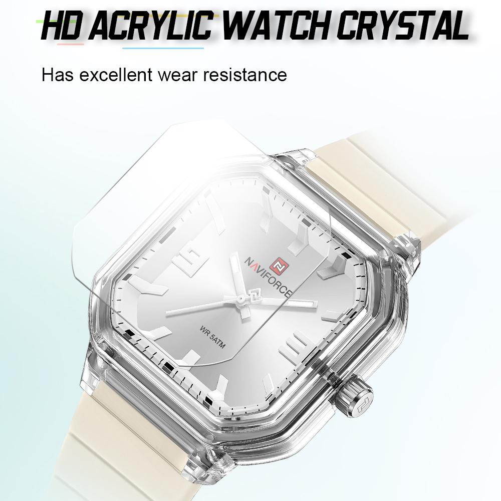 NAVIFORCE Original Women Square Watch Quartz Luminous Pointer Simple Lightweight Silicone Strap Waterproof Women Lady Casual Fashion Watch NF6108