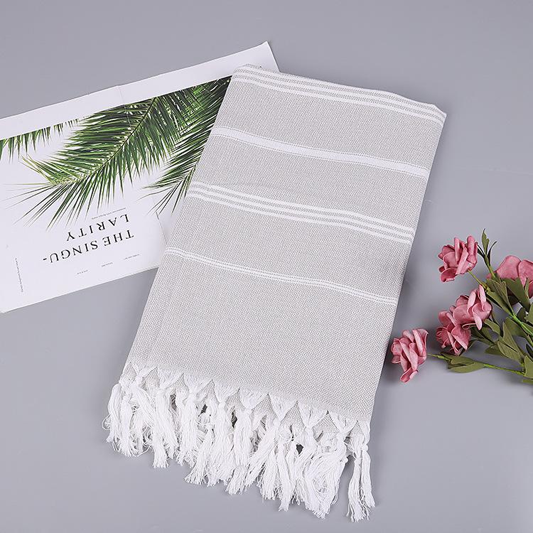 Geometric Striped Doble Side 100% Cotton Boho Green Turkish Flat Weave Terry Cloth Beach Towel
