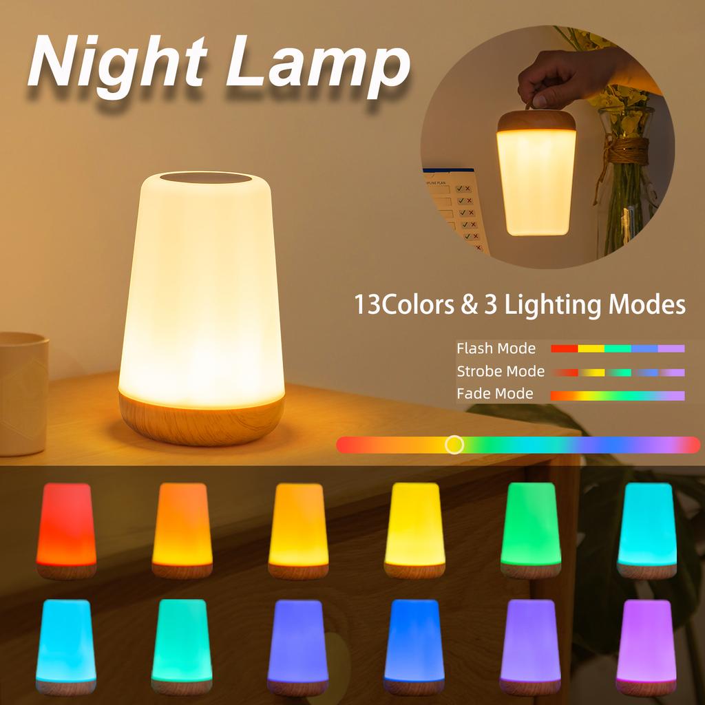 13 Color RGB Ultra Portable Bedside Lamp Dimmable with Remote USB Rechargeable Touch Control Perfect Night Light for gift