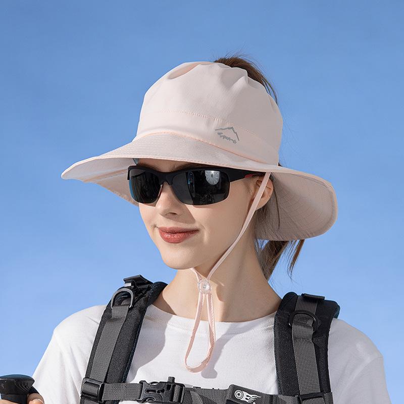 8552 Outdoor sunshade sunscreen hat Spring and summer mountaineering fishing breathable hat Children's big eaves can tie ponytail bucket hat