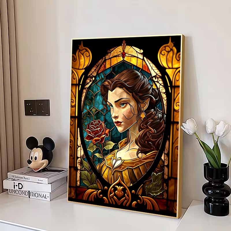 Disney Diamond Painting 5D DIY Belle Stained Glass Illustration Art Mosaic Embroidery Decoration Cross Stitch Gift